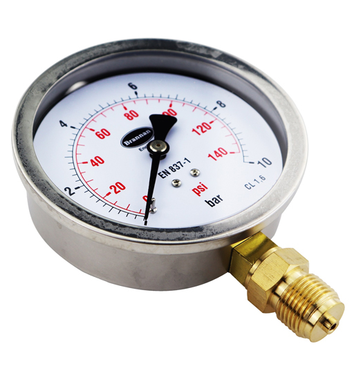 Pressure Gauge SS 0 – 10psi 100MM Bottom Brannan – view 3