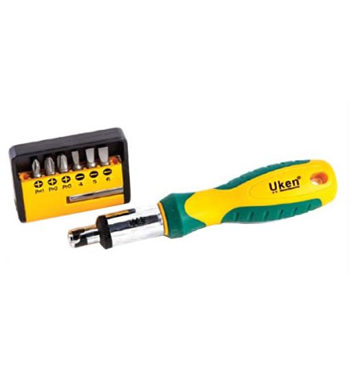 Ratchet Screw Driver Set 6pcs (6.35x25MM) Flat(4MM,5MM,6MM) – Star(Ph1, Ph2, Ph3) Uken
